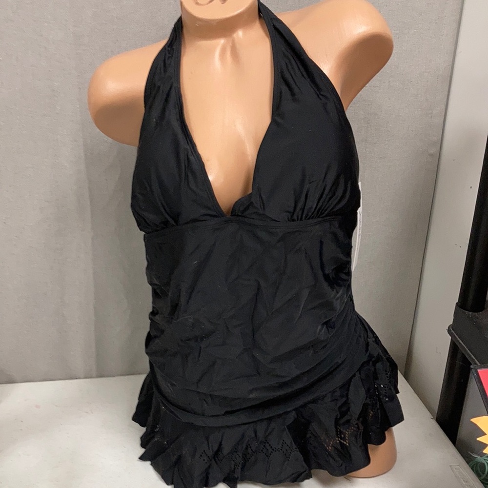 Nicole Miller Black Halter One-Piece Swimdress